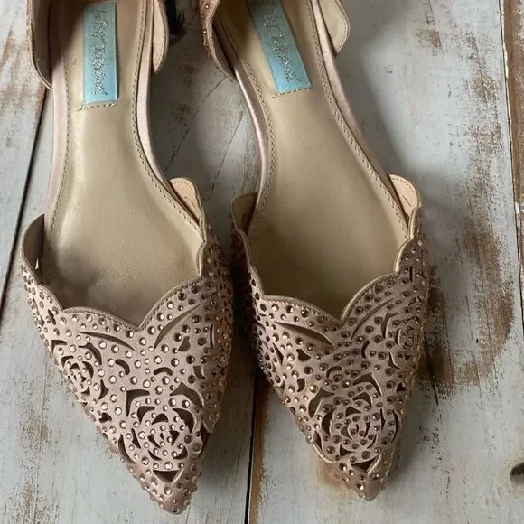 Blue by Betsey Johnson “Lucy” Wedding Flats Lucy formal shoes prom rhinestones - Picture 8 of 11